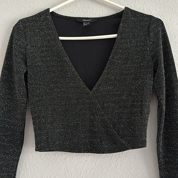 forever 21 sparkle black crop long sleeve small - Picture 2 of 5